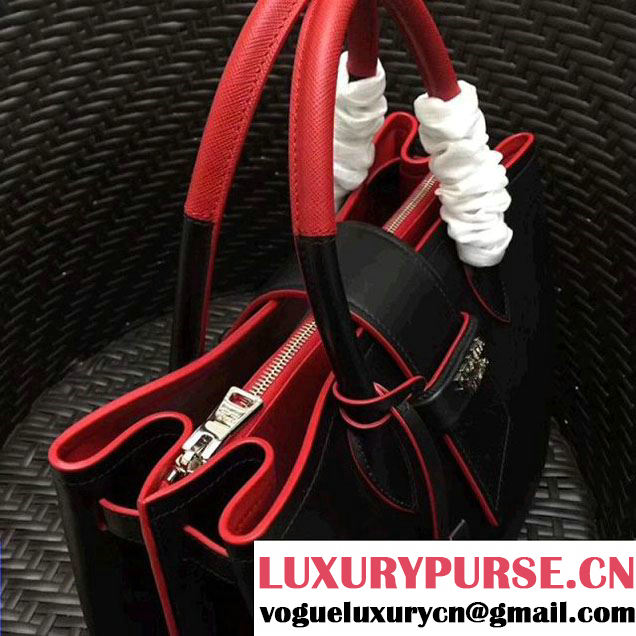 Prada Calfskin Top Handle Tote Bag 1BG148 Black/Red Resort 2018 (GYF-8011226 )