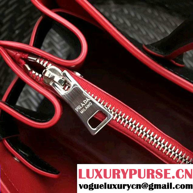 Prada Calfskin Top Handle Tote Bag 1BG148 Black/Red Resort 2018 (GYF-8011226 )