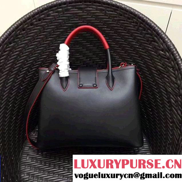 Prada Calfskin Top Handle Tote Bag 1BG148 Black/Red Resort 2018 (GYF-8011226 )