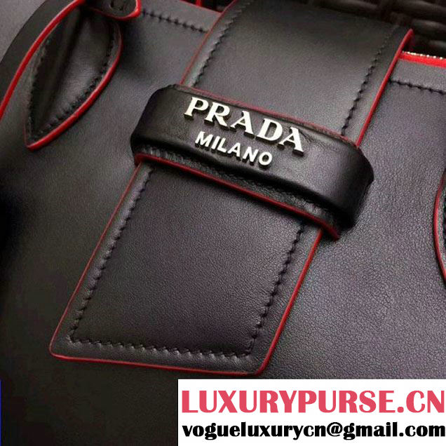 Prada Calfskin Top Handle Tote Bag 1BG148 Black/Red Resort 2018 (GYF-8011226 )