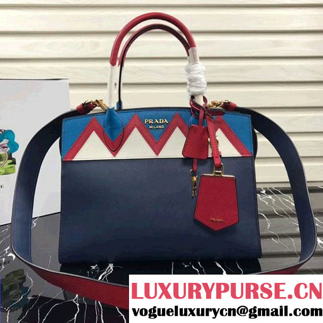 Prada Esplanade Saffiano and Calf Leather Bag With Embellishments 1BA046 Navy Blue 2017 (XDPJ-8011723 )