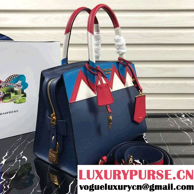 Prada Esplanade Saffiano and Calf Leather Bag With Embellishments 1BA046 Navy Blue 2017 (XDPJ-8011723 )