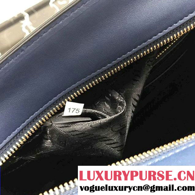 Prada Esplanade Saffiano and Calf Leather Bag With Embellishments 1BA046 Navy Blue 2017 (XDPJ-8011723 )