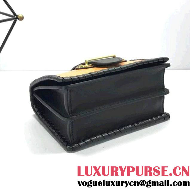 Prada 1BD045 Braided Croco Pattern Calf Leather Cashier Bag Yellow/Black 2017 (A098-8011724 )