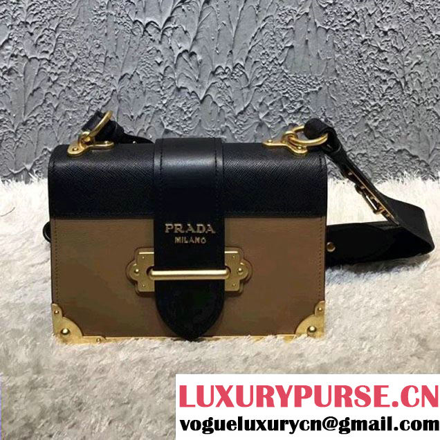 Prada 1BD045 Calf Leather Cashier Bag Beige/Black 2017 (Prada-8011724 )