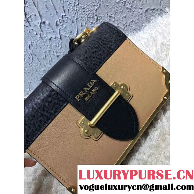 Prada 1BD045 Calf Leather Cashier Bag Beige/Black 2017 (Prada-8011724 )