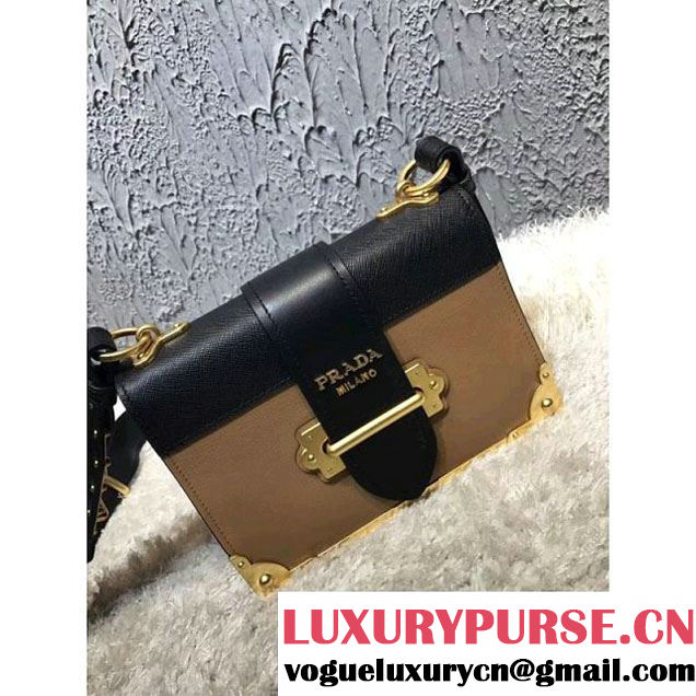 Prada 1BD045 Calf Leather Cashier Bag Beige/Black 2017 (Prada-8011724 )