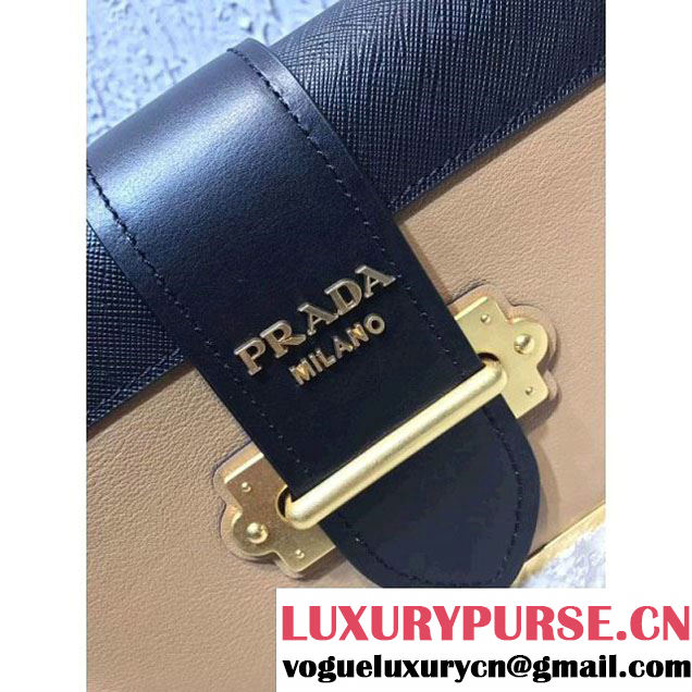 Prada 1BD045 Calf Leather Cashier Bag Beige/Black 2017 (Prada-8011724 )