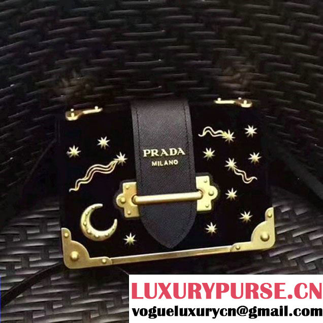 Prada 1BH018 Velvet Cahier Bag With Metal Details Black (GYF-8011720 )