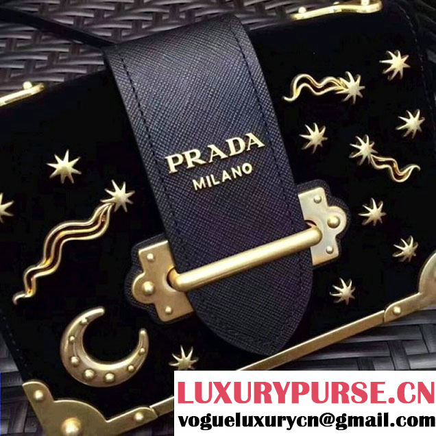 Prada 1BH018 Velvet Cahier Bag With Metal Details Black (GYF-8011720 )
