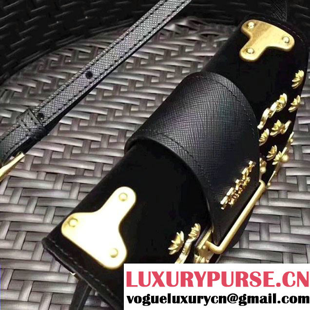 Prada 1BH018 Velvet Cahier Bag With Metal Details Black (GYF-8011720 )