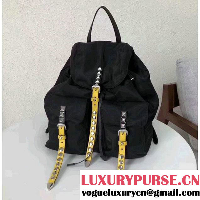 Prada Studded Nylon Backpack Bag Black/Yellow Spring 2018 (GYF-8012708 )