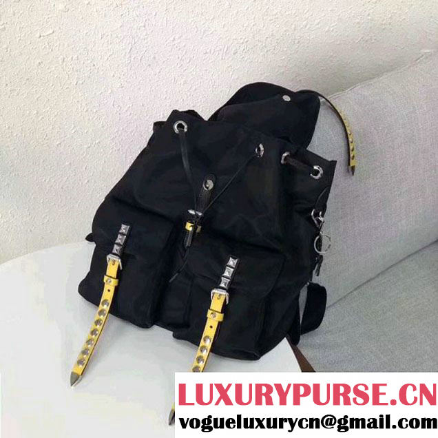 Prada Studded Nylon Backpack Bag Black/Yellow Spring 2018 (GYF-8012708 )