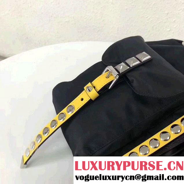 Prada Studded Nylon Backpack Bag Black/Yellow Spring 2018 (GYF-8012708 )