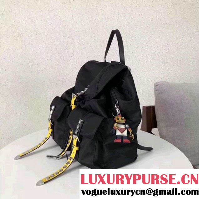 Prada Studded Nylon Backpack Bag Black/Yellow Spring 2018 (GYF-8012708 )
