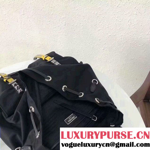 Prada Studded Nylon Backpack Bag Black/Yellow Spring 2018 (GYF-8012708 )