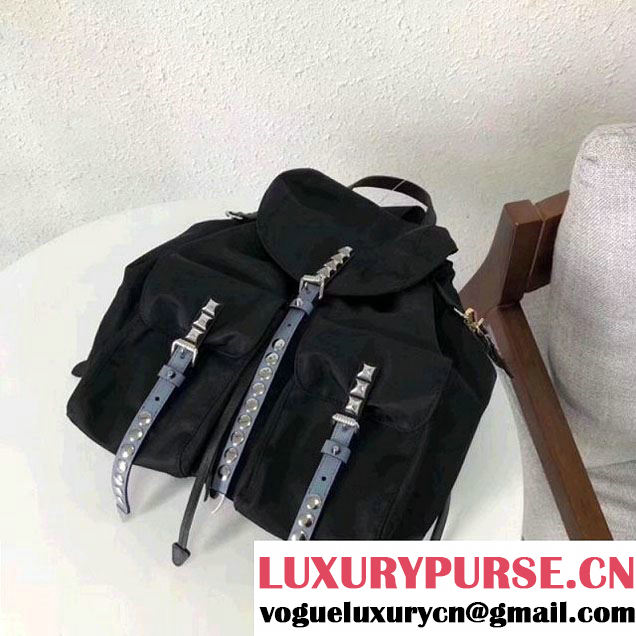 Prada Studded Nylon Backpack Bag Black/Blue Spring 2018 (GYF-8012709 )