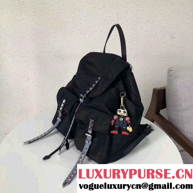Prada Studded Nylon Backpack Bag Black/Blue Spring 2018 (GYF-8012709 )