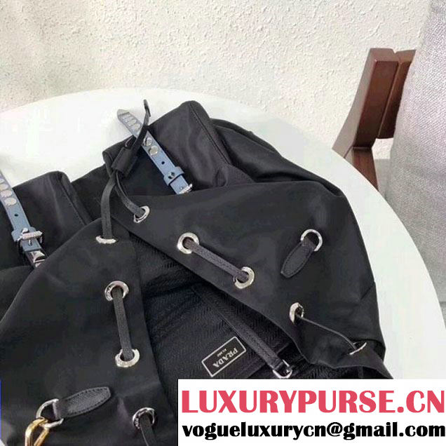 Prada Studded Nylon Backpack Bag Black/Blue Spring 2018 (GYF-8012709 )