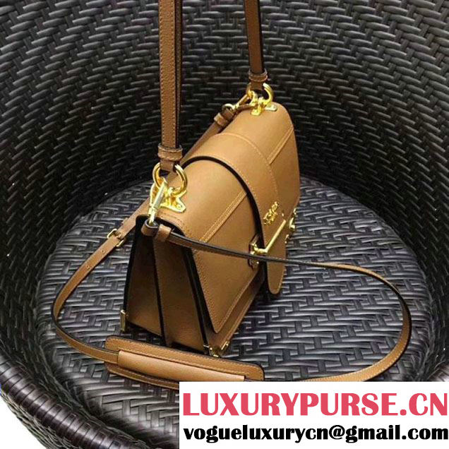 Prada Cahier Leather Shoulder Bag 1BD095 Brown 2018(Gold-tone Metal) (GYF-8012703 )