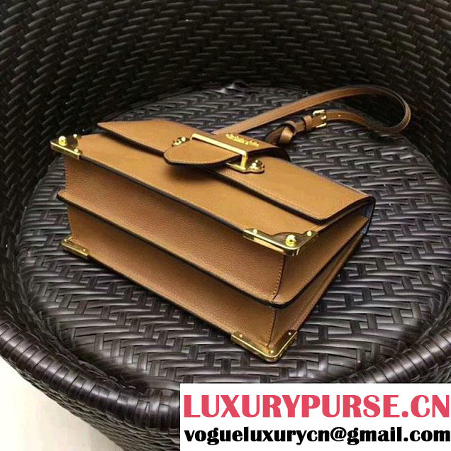 Prada Cahier Leather Shoulder Bag 1BD095 Brown 2018(Gold-tone Metal) (GYF-8012703 )
