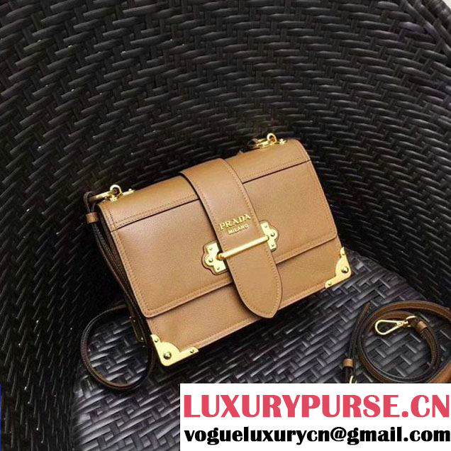 Prada Cahier Leather Shoulder Bag 1BD095 Brown 2018(Gold-tone Metal) (GYF-8012703 )