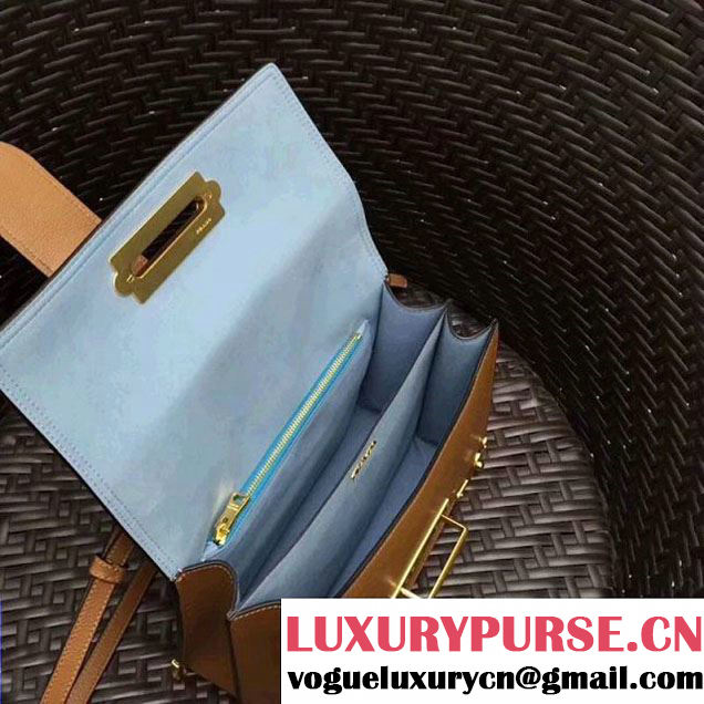 Prada Cahier Leather Shoulder Bag 1BD095 Brown 2018(Gold-tone Metal) (GYF-8012703 )