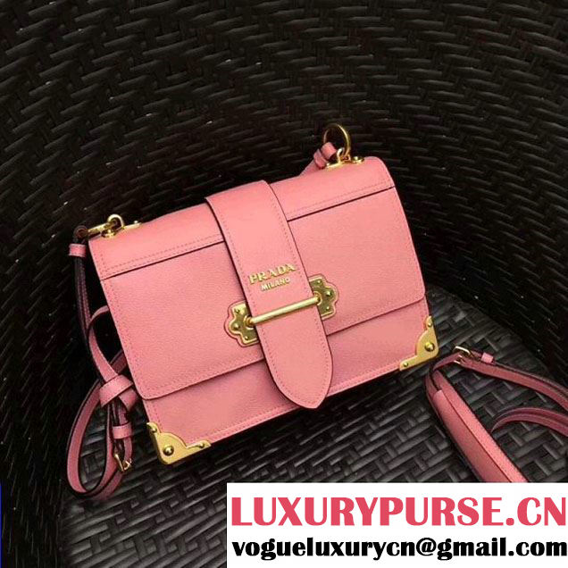 Prada Cahier Leather Shoulder Bag 1BD095 Pink 2018(Gold-tone Metal) (GYF-8012702 )