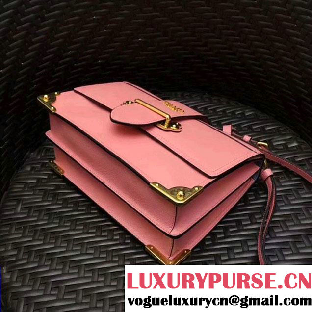 Prada Cahier Leather Shoulder Bag 1BD095 Pink 2018(Gold-tone Metal) (GYF-8012702 )