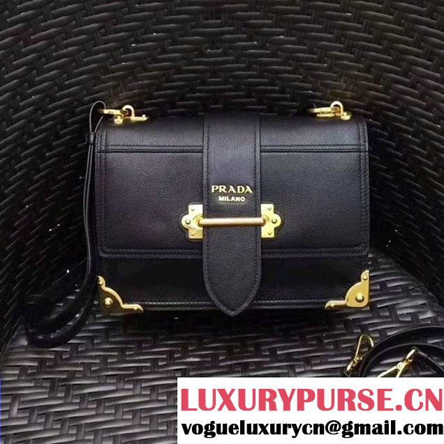 Prada Cahier Leather Shoulder Bag 1BD095 Black 2018(Gold-tone Metal) (GYF-8012701 )