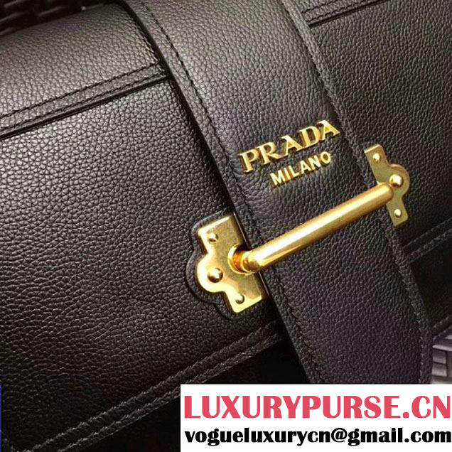 Prada Cahier Leather Shoulder Bag 1BD095 Black 2018(Gold-tone Metal) (GYF-8012701 )