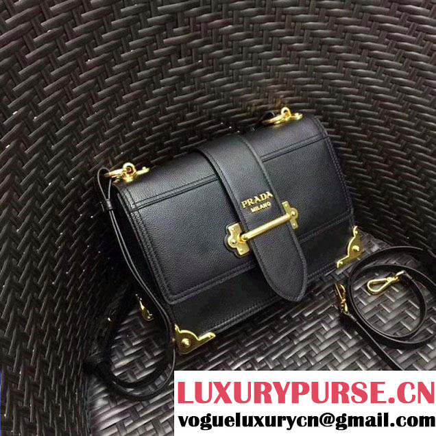 Prada Cahier Leather Shoulder Bag 1BD095 Black 2018(Gold-tone Metal) (GYF-8012701 )