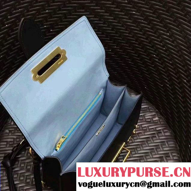 Prada Cahier Leather Shoulder Bag 1BD095 Black 2018(Gold-tone Metal) (GYF-8012701 )