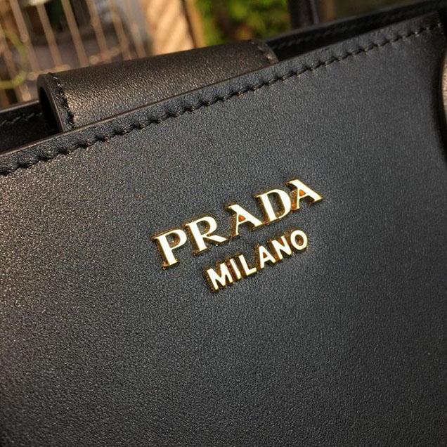 Prada City Calf Bibliotheque Tote 32cm Bag 1BG098 Calfskin Leather Spring Summer 2018 Collection Black