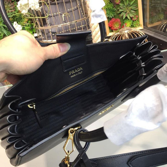 Prada City Calf Bibliotheque Tote 32cm Bag 1BG098 Calfskin Leather Spring Summer 2018 Collection Black