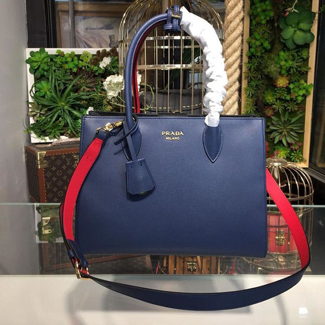 Prada City Calf Bibliotheque Tote 32cm Bag 1BG098 Calfskin Leather Fall Winter 2017 Bag Collection Red Blue