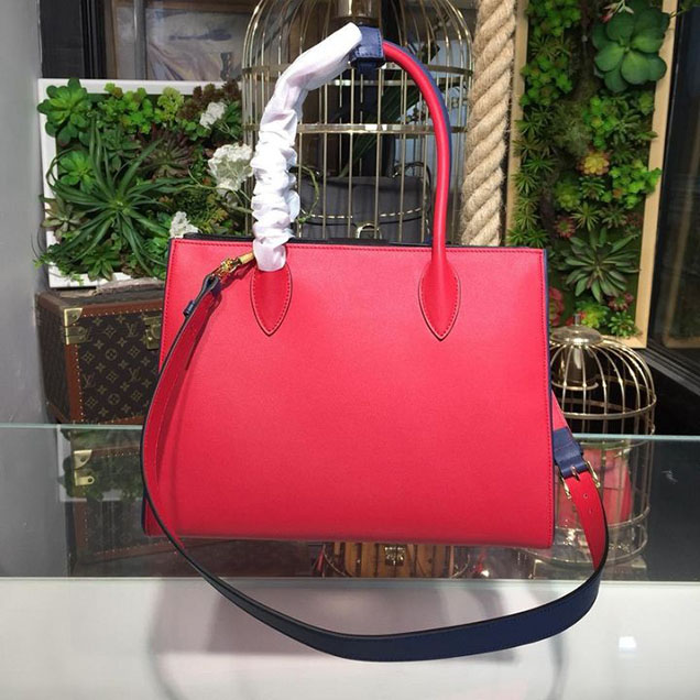 Prada City Calf Bibliotheque Tote 32cm Bag 1BG098 Calfskin Leather Fall Winter 2017 Bag Collection Red Blue