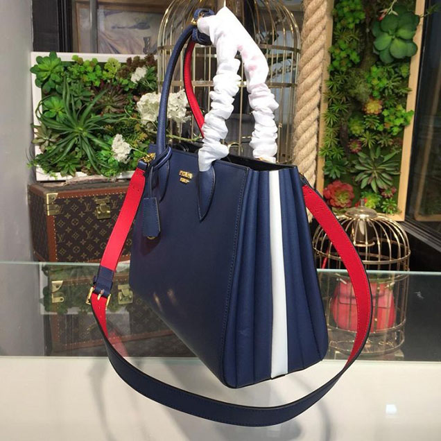 Prada City Calf Bibliotheque Tote 32cm Bag 1BG098 Calfskin Leather Fall Winter 2017 Bag Collection Red Blue