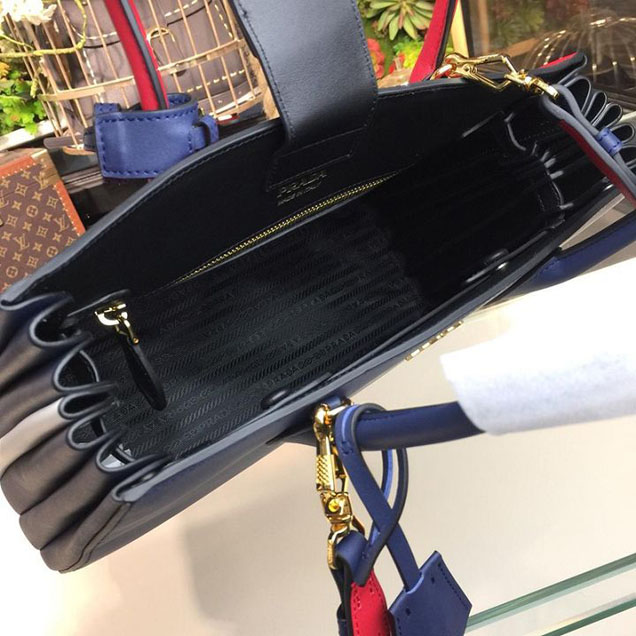 Prada City Calf Bibliotheque Tote 32cm Bag 1BG098 Calfskin Leather Fall Winter 2017 Bag Collection Red Blue