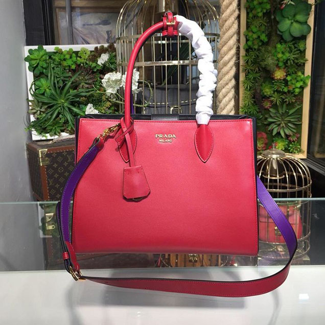 Prada City Calf Bibliotheque Tote 32cm Bag 1BG098 Calfskin Leather Spring Summer 2018 Collection Red Purple