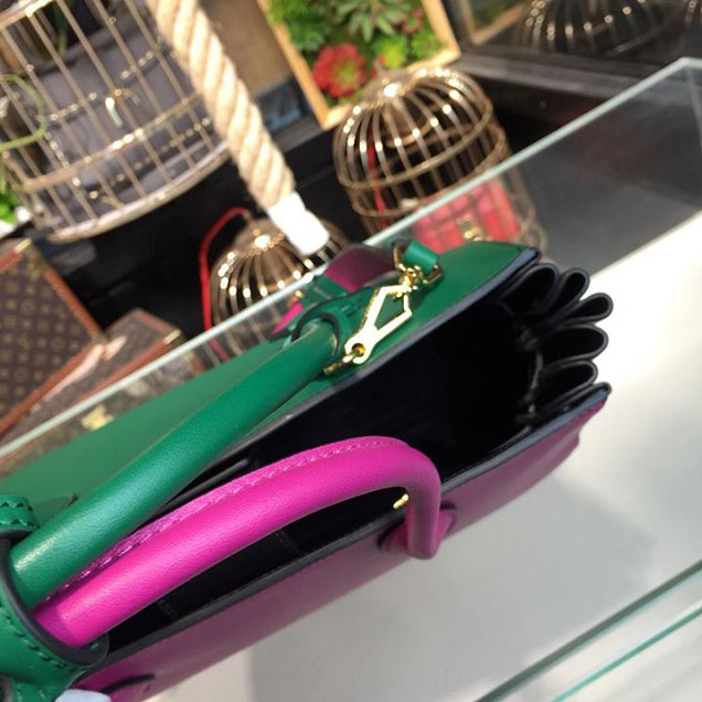 Prada City Calf Bibliotheque Tote 32cm Bag 1BG098 Calfskin Leather Spring Summer 2018 Collection Emerald Fuchsia