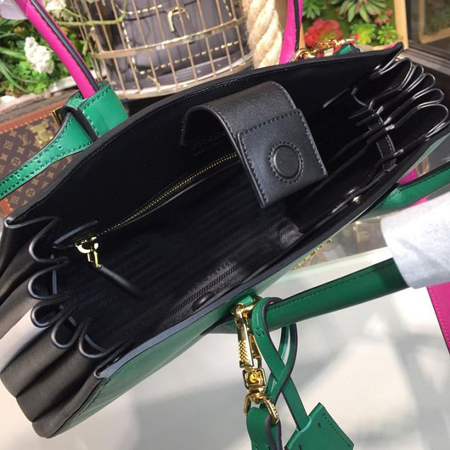 Prada City Calf Bibliotheque Tote 32cm Bag 1BG098 Calfskin Leather Spring Summer 2018 Collection Emerald Fuchsia