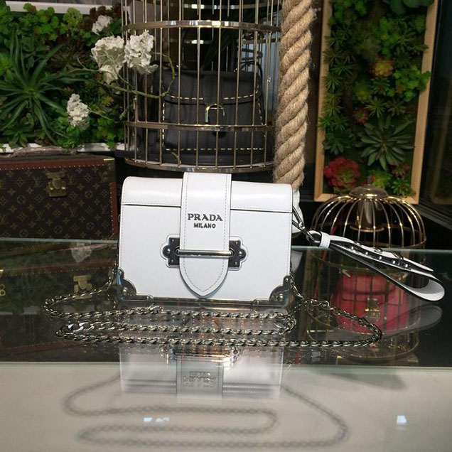 Prada Cahier 18cm Bag 1BH108 Smooth Calfskin Leather Spring Summer 2018 Collection White