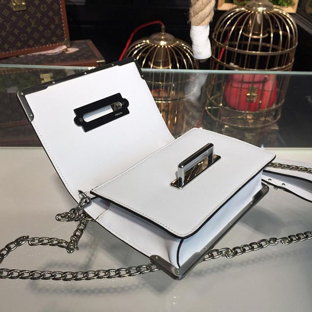 Prada Cahier 18cm Bag 1BH108 Smooth Calfskin Leather Spring Summer 2018 Collection White