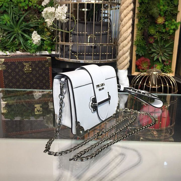 Prada Cahier 18cm Bag 1BH108 Smooth Calfskin Leather Spring Summer 2018 Collection White