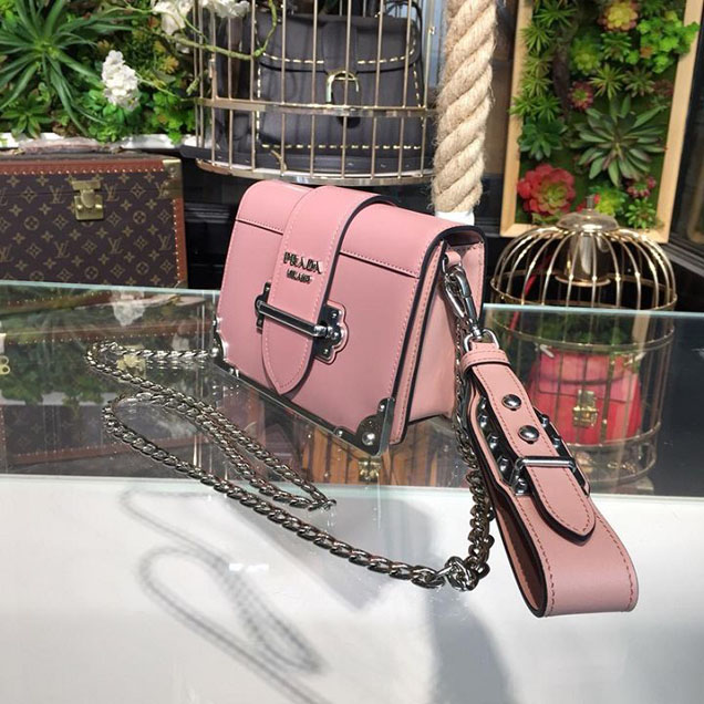 Prada Cahier 18cm Bag 1BH108 Smooth Calfskin Leather Spring Summer 2018 Collection Pink