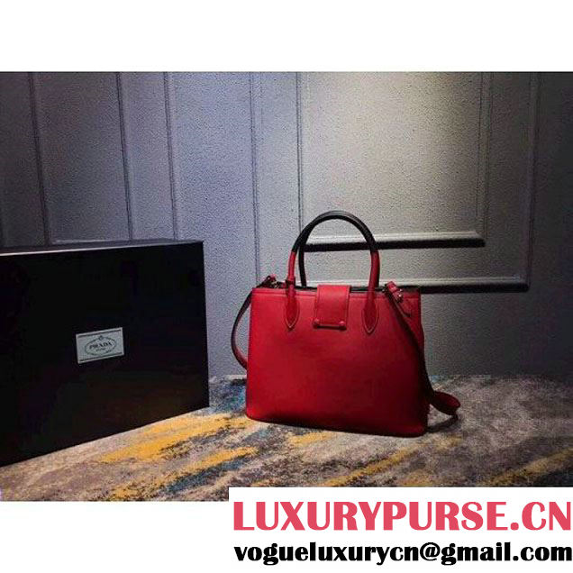 Prada Calfskin Top Handle Tote Bag 1BG148 Red/Black Resort 2018 (OZZ-8030225 )