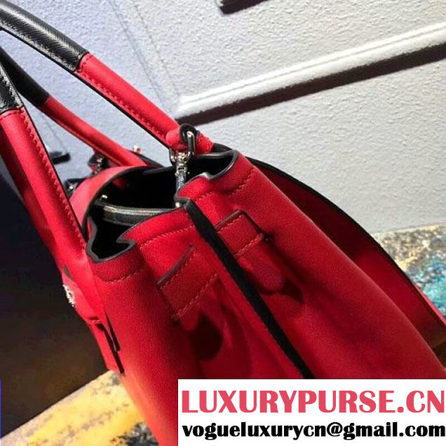 Prada Calfskin Top Handle Tote Bag 1BG148 Red/Black Resort 2018 (OZZ-8030225 )