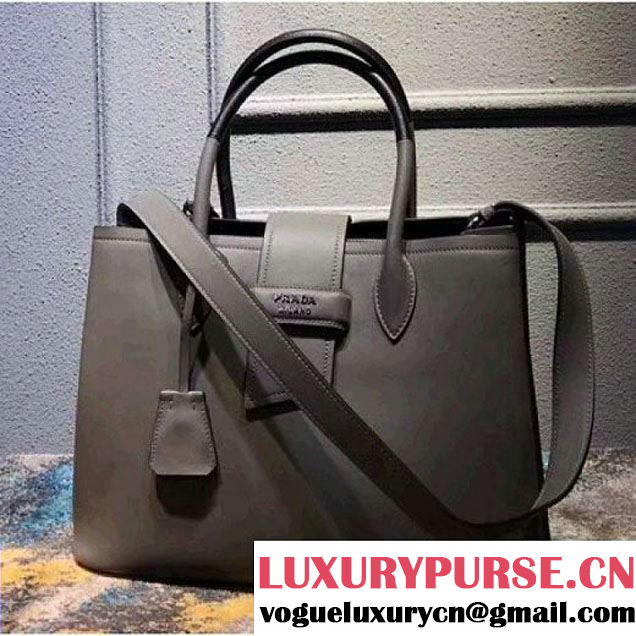 Prada Calfskin Top Handle Tote Bag 1BG148 Grey/Black Resort 2018 (OZZ-8030224 )