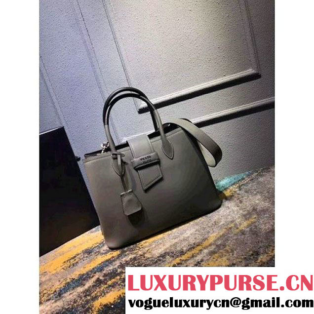 Prada Calfskin Top Handle Tote Bag 1BG148 Grey/Black Resort 2018 (OZZ-8030224 )
